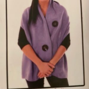 Noelle "The Riverton Wrap" Black Knit Shawl With 2 Tortoise Shell Buttons NWT